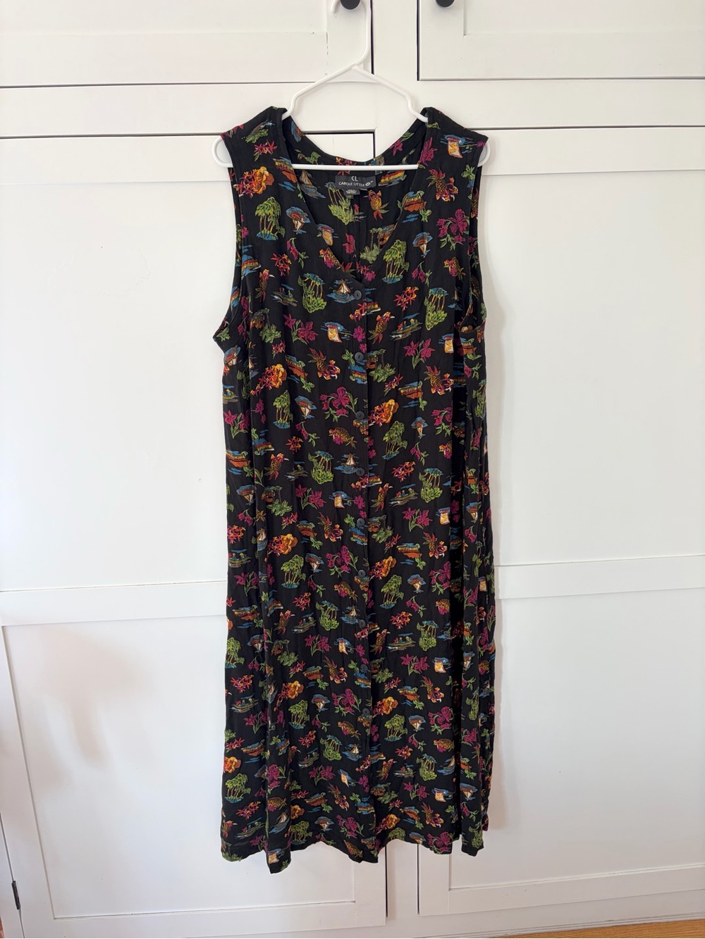 Carole Little Black Vacation Resort Print Button Front Maxi Dress Size 22W